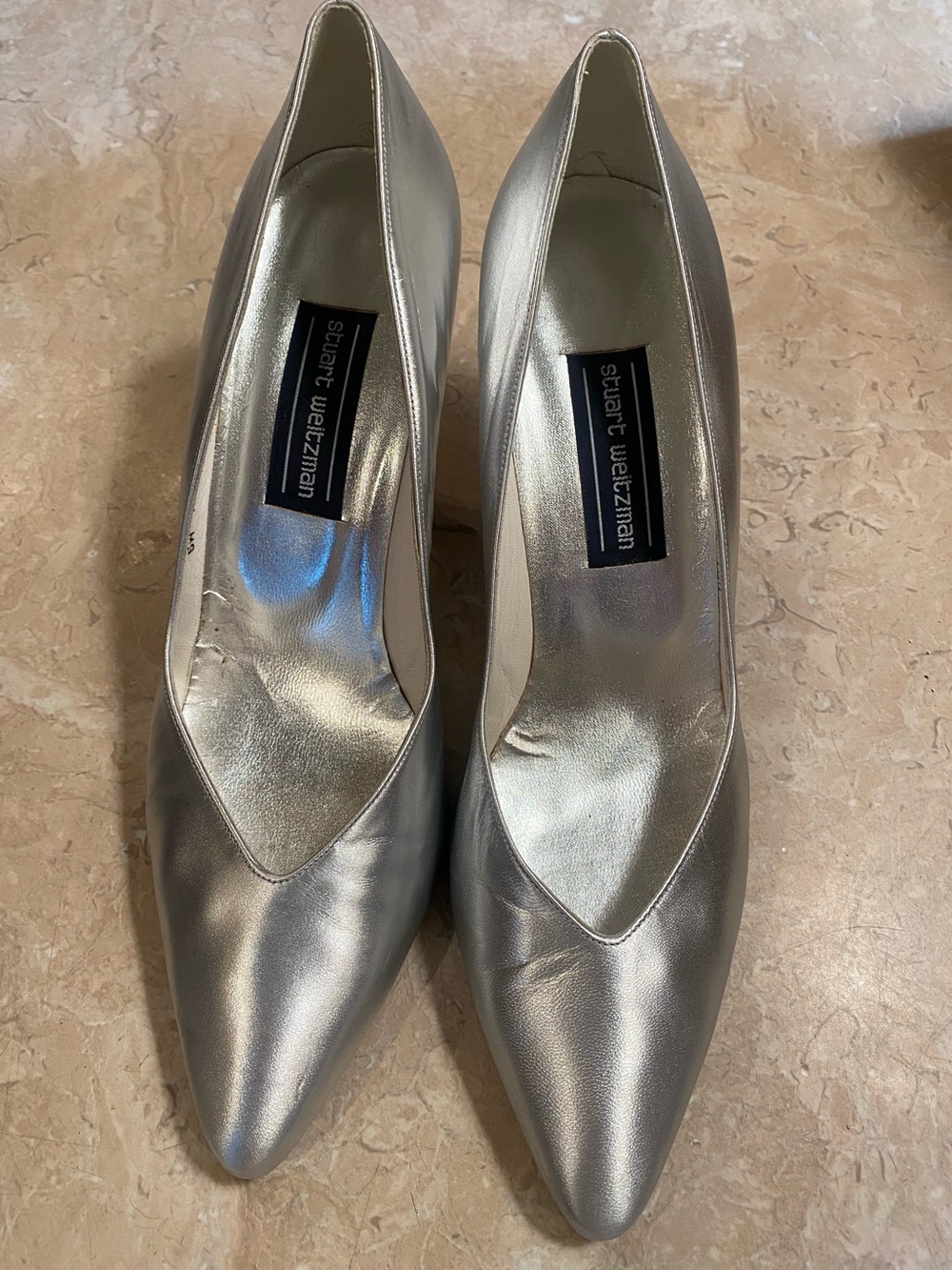Stuart Weitzman Silver Pointed-Toe Pumps